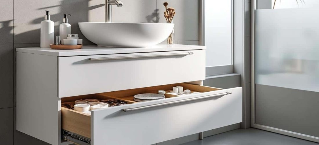 découvrez comment optimiser le stockage de vos produits de beauté grâce à un meuble sous vasque suspendu, alliant praticité et design pour un espace organisé et élégant.