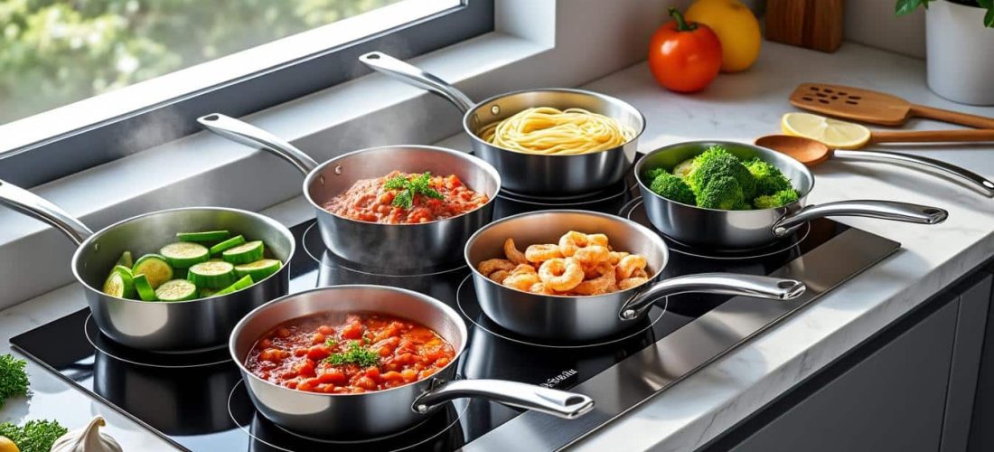 découvrez comment la large plaque à induction facilite la préparation simultanée de plusieurs plats, pour une cuisine plus rapide et efficace.