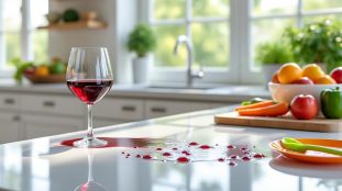 profitez d'une cuisine familiale impeccable grâce au traitement hydrofuge garantissant une résistance optimale aux taches sur votre plan de travail.