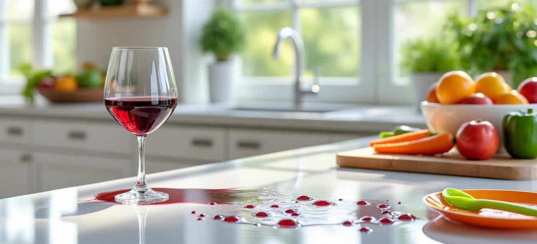profitez d'une cuisine familiale impeccable grâce au traitement hydrofuge garantissant une résistance optimale aux taches sur votre plan de travail.