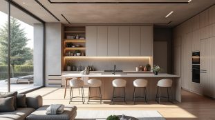 découvrez comment un îlot central crée une séparation fluide et élégante entre le salon et la cuisine, optimisant l'espace et favorisant la convivialité.